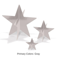 36 Pack Bulk 3-D Foil Star Party Centerpieces Silver