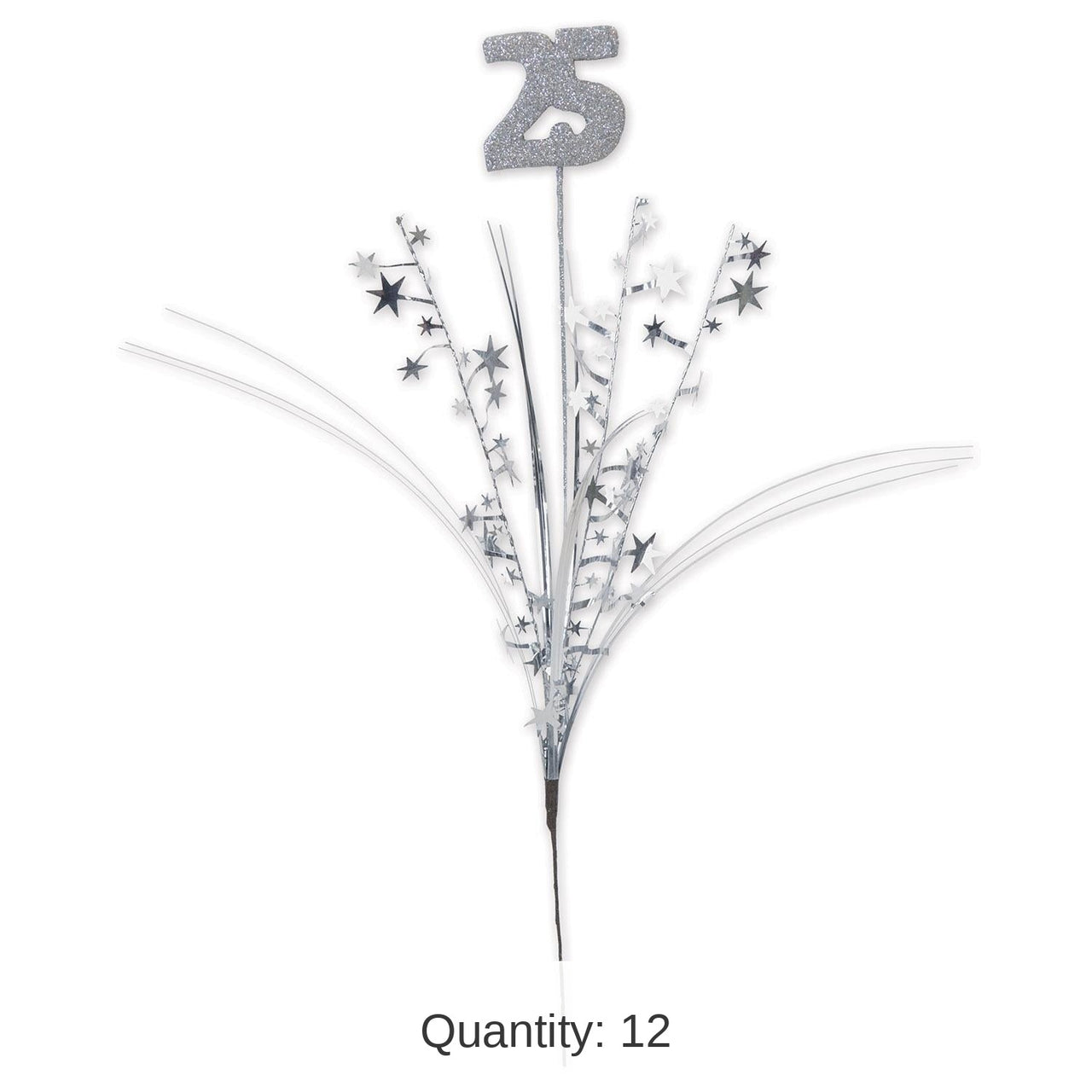 12 Pack Bulk Glittered 25th Anniversary Metallic Star Spray