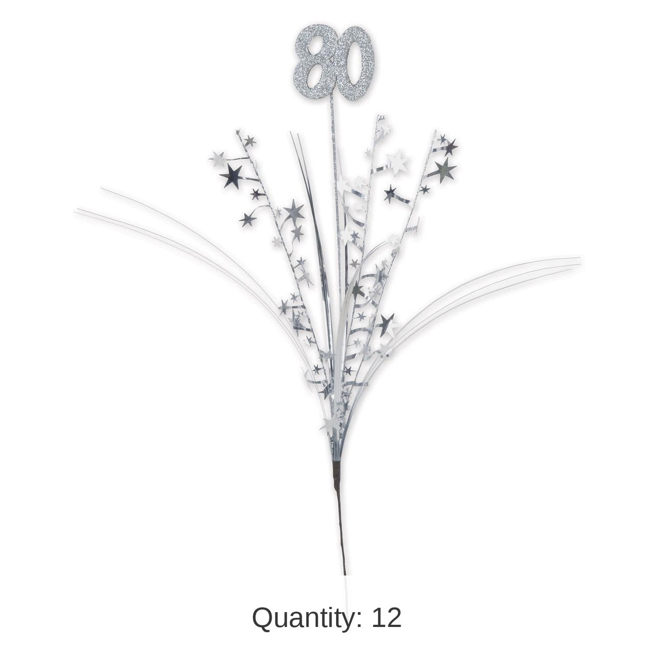12 Pack Bulk Glittered 80th Birthday Party Metallic Star Spray