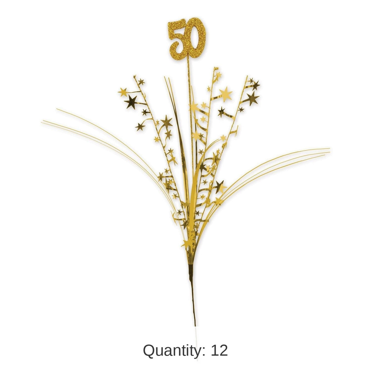 12 Piece Bulk Glittered 50th Anniversary  Metallic Star Spray - gold