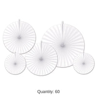 60 Piece Bulk Accordion Paper Fans Wedding Decoration - white
