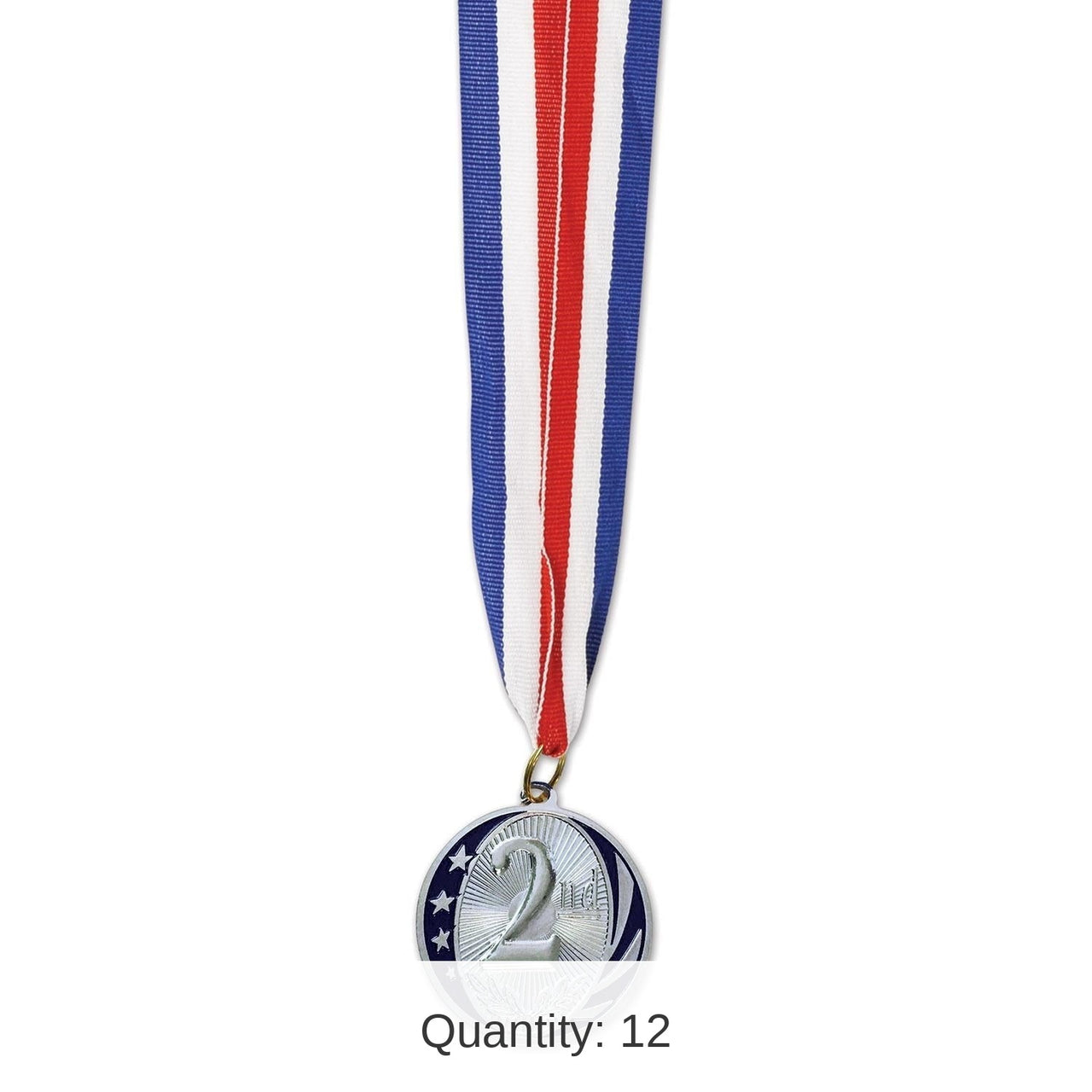 12 Pack Bulk 2nd Place Medal with Ribbon - silver