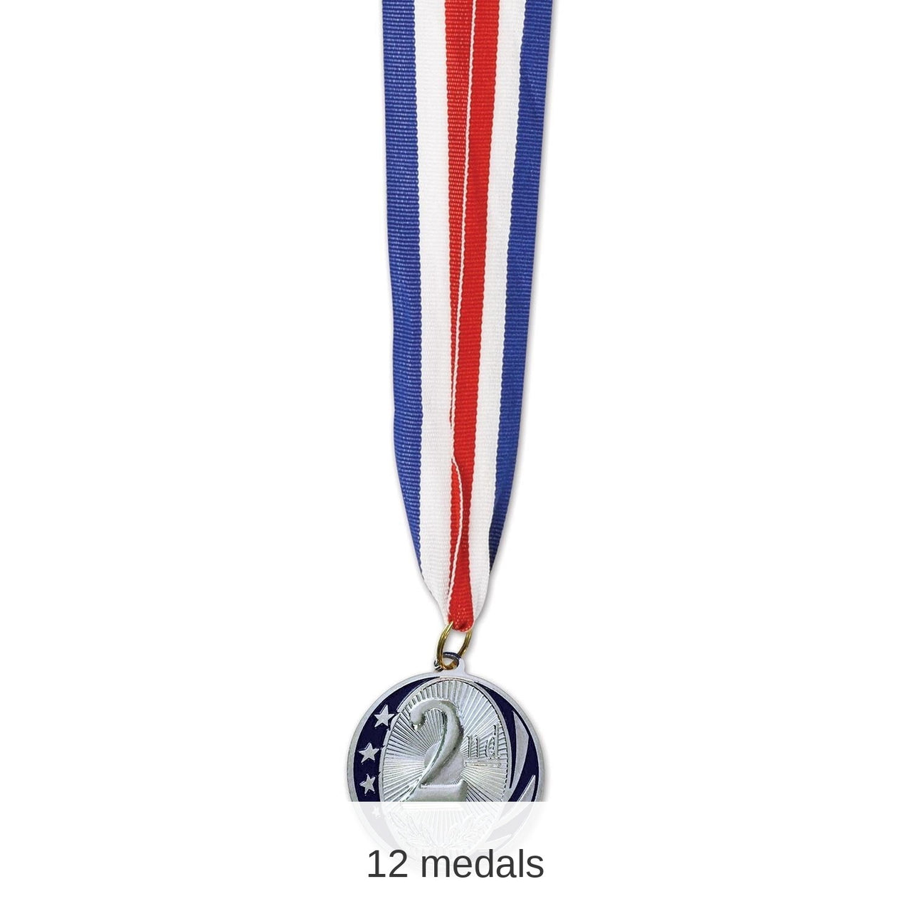 12 Pack Bulk 2nd Place Medal with Ribbon - silver
