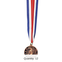 12 Pack Bulk 3rd Place Medal with Ribbon - bronze