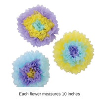 36 Piece Bulk Tissue Flowers Party Decoration blue - lavender - yellow
