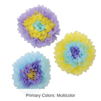 36 Piece Bulk Tissue Flowers Party Decoration blue - lavender - yellow