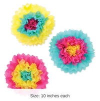 36 Piece Bulk Luau Party Tissue Flowers cerise - turquoise - yellow