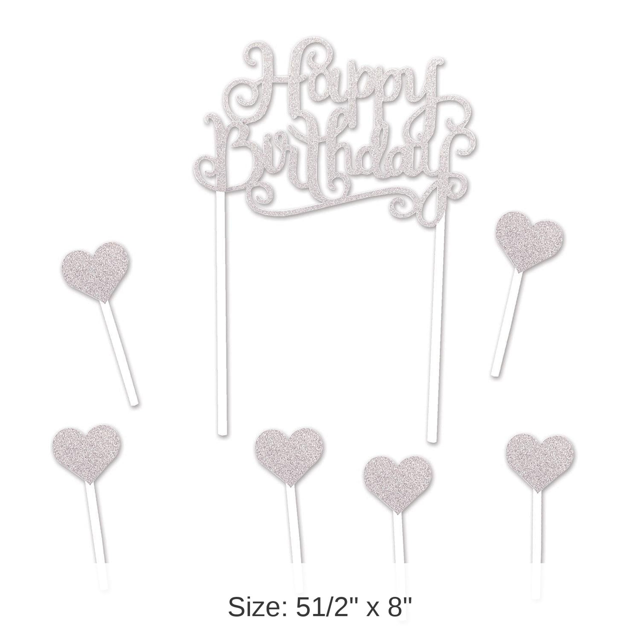 12 Pack Bulk Happy Birthday Party Cake Topper- Silver
