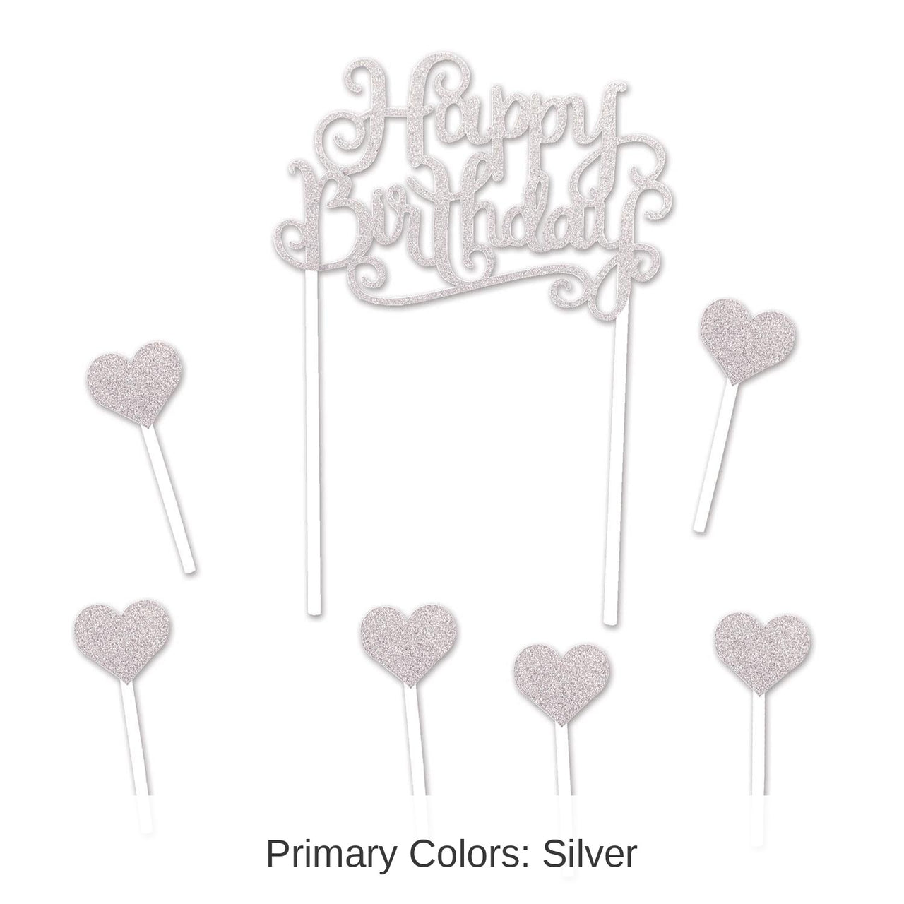 12 Pack Bulk Happy Birthday Party Cake Topper- Silver