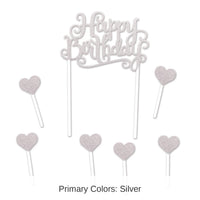 12 Pack Bulk Happy Birthday Party Cake Topper- Silver