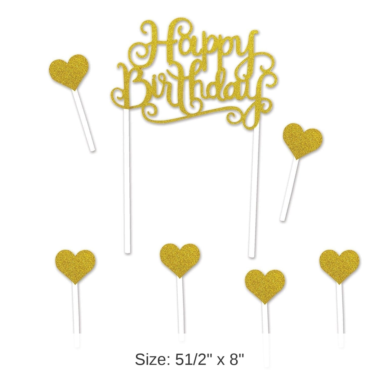 12 Pack Bulk Happy Birthday Party Cake Topper- Gold