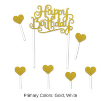 12 Pack Bulk Happy Birthday Party Cake Topper- Gold