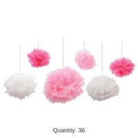 36 Pack Bulk Tissue Fluff Balls - pink/white