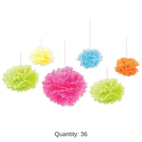36 Pack Bulk Party Tissue Fluff Balls - bright