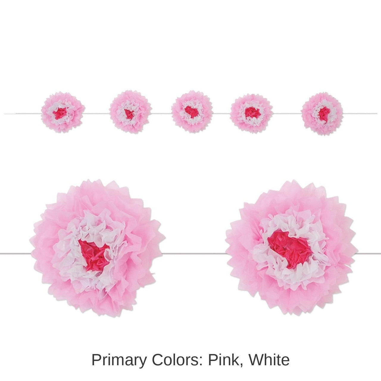 6 Pack Bulk Tissue Flower Garland - pink/white