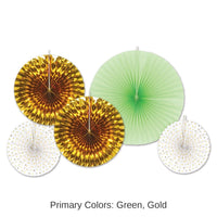 60 Piece Bulk Paper/Foil Decorative Fans - Asst gold/mint green