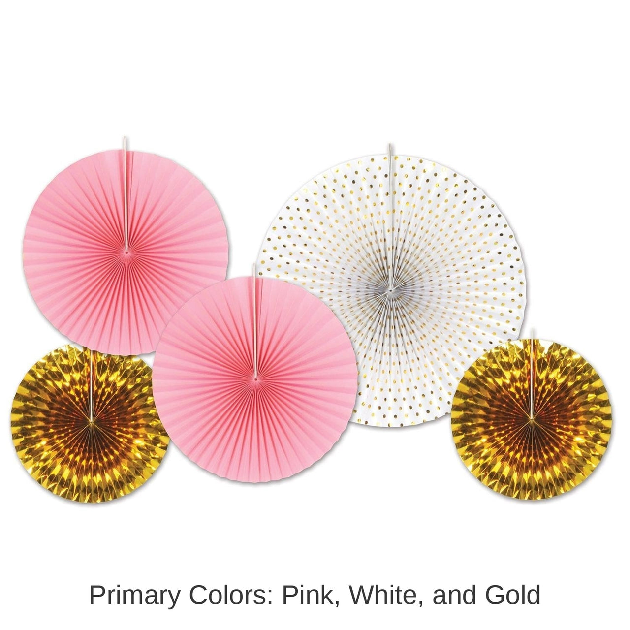 60 Piece Bulk Paper/Foil Decorative Fans - Asst gold/pink