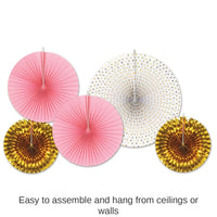 60 Piece Bulk Paper/Foil Decorative Fans - Asst gold/pink