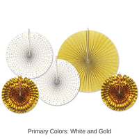 60 Piece Bulk Paper/Foil Decorative Fans - gold