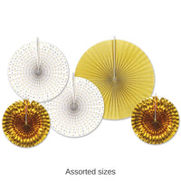 60 Piece Bulk Paper/Foil Decorative Fans - gold
