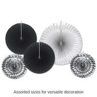 60 Piece Bulk New Year's Eve Paper/Foil Decorative Fans - Asst black/silver