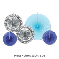 60 Piece Bulk Christmas Paper/Foil Decorative Fans - Asst blue/silver