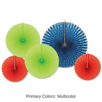60 Piece Bulk Paper/Foil Decorative Fans - Asst red - blue - lime green