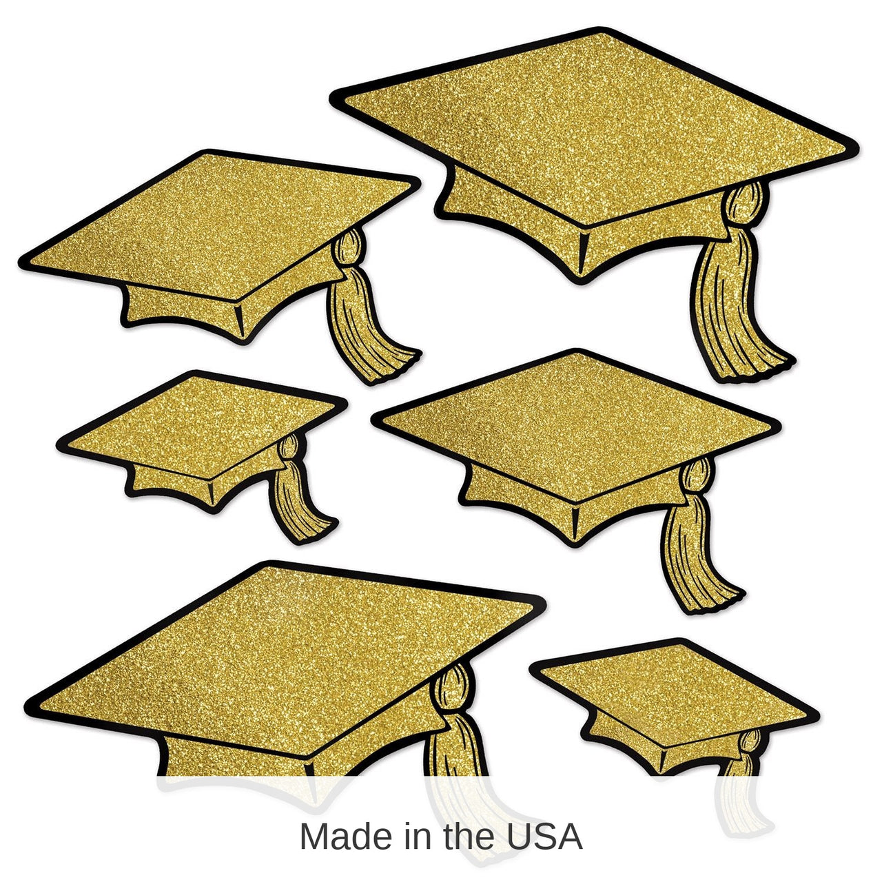 72 Pack Bulk Glittered Foil Grad Cap Graduation Party Cutouts