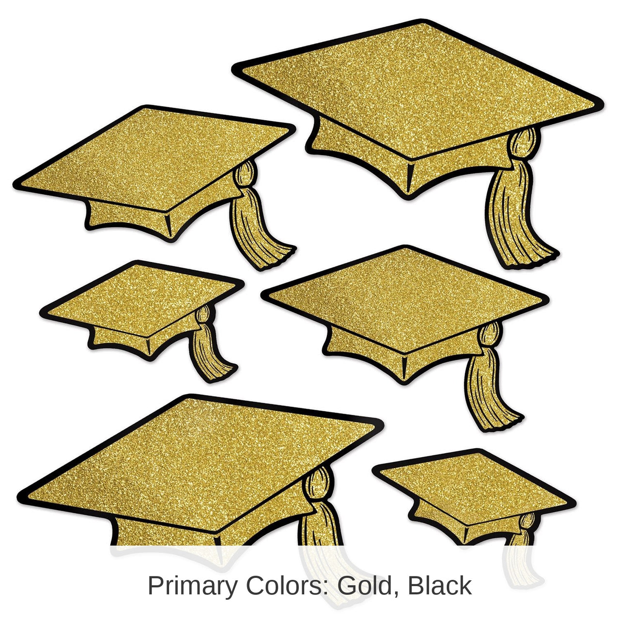 72 Pack Bulk Glittered Foil Grad Cap Graduation Party Cutouts