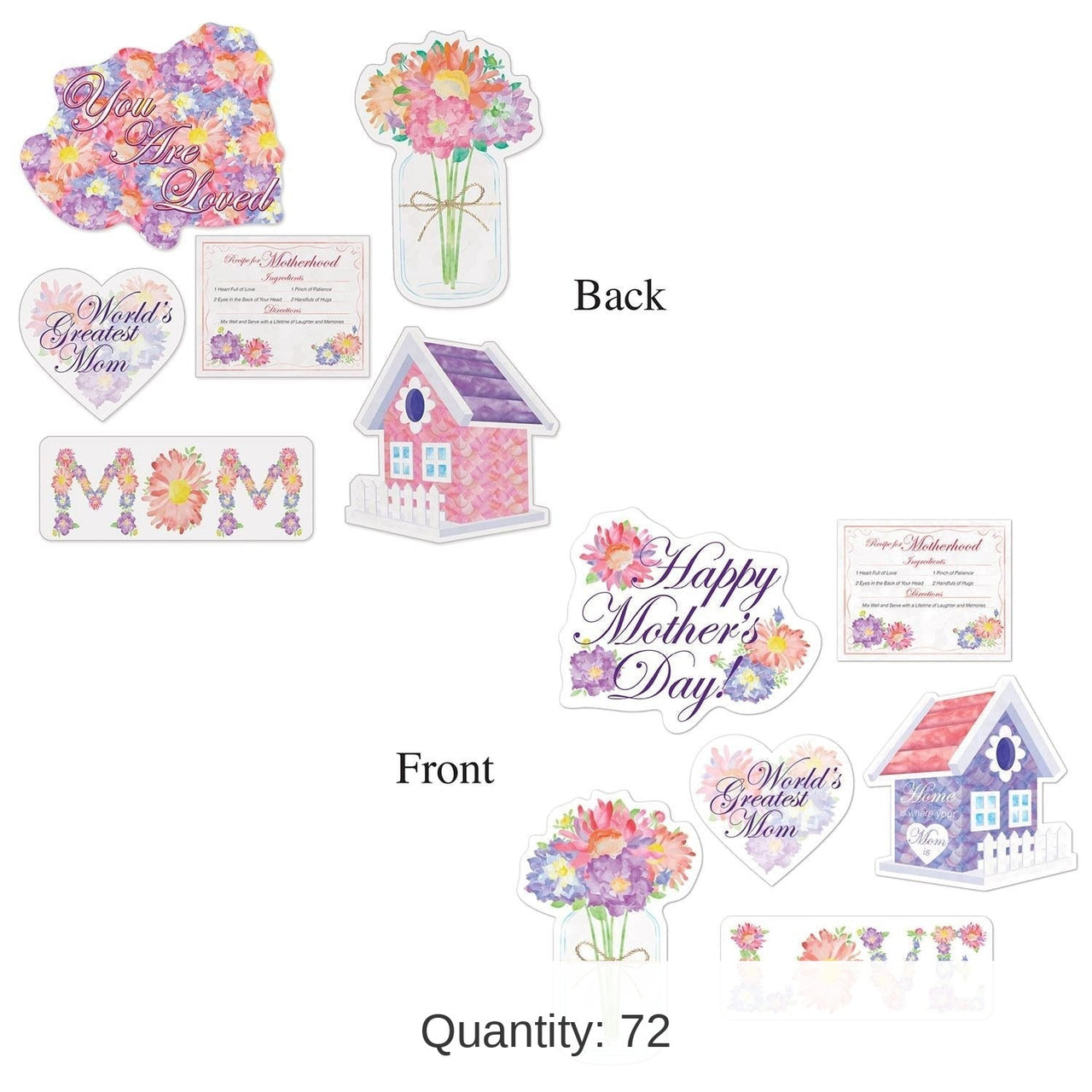 72 Pack Bulk Mother's Day Cutouts