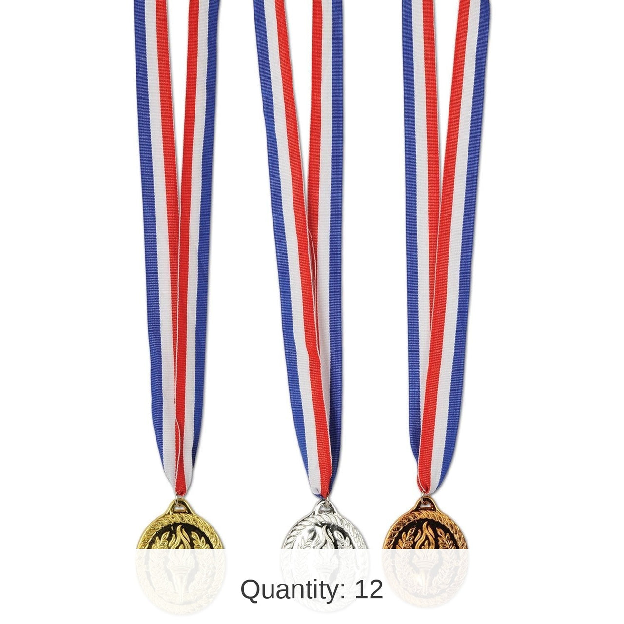 12 Pack Bulk Gold, Silver/Bronze Medals with Ribbon