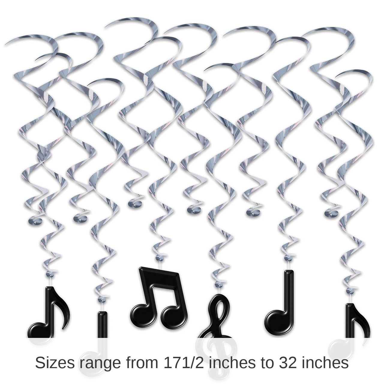 72 Pack Bulk Musical Notes Party Whirls - black