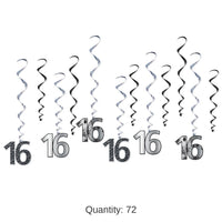 72 Pack Bulk 16th Birthday Party Whirls