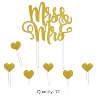 12 Pack Bulk Mrs/Mrs Wedding Cake Topper