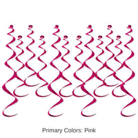 72 Pack Bulk Metallic Party Whirls cerise