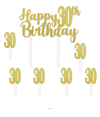 12 Pack Bulk Happy 30th Birthday Cake Topper with 