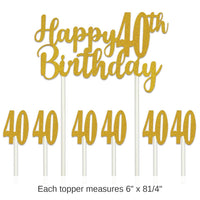 12 Pack Bulk Happy 40th Birthday Party Cake Topper