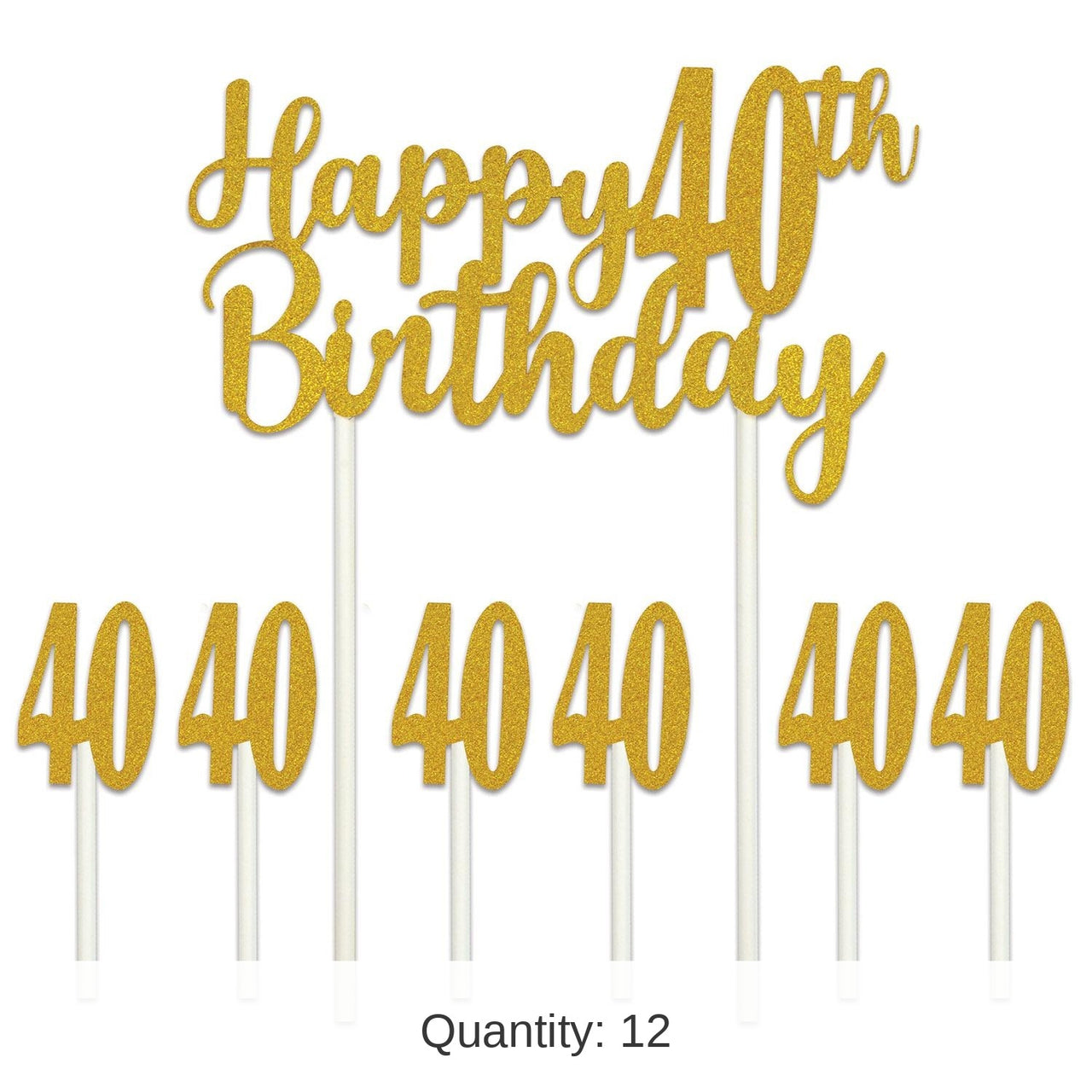 12 Pack Bulk Happy 40th Birthday Party Cake Topper
