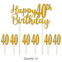 12 Pack Bulk Happy 40th Birthday Party Cake Topper