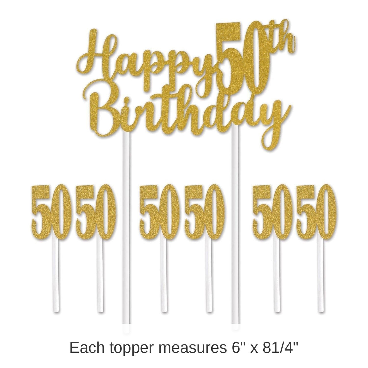 12 Pack Bulk Happy 50th Birthday Party Cake Topper