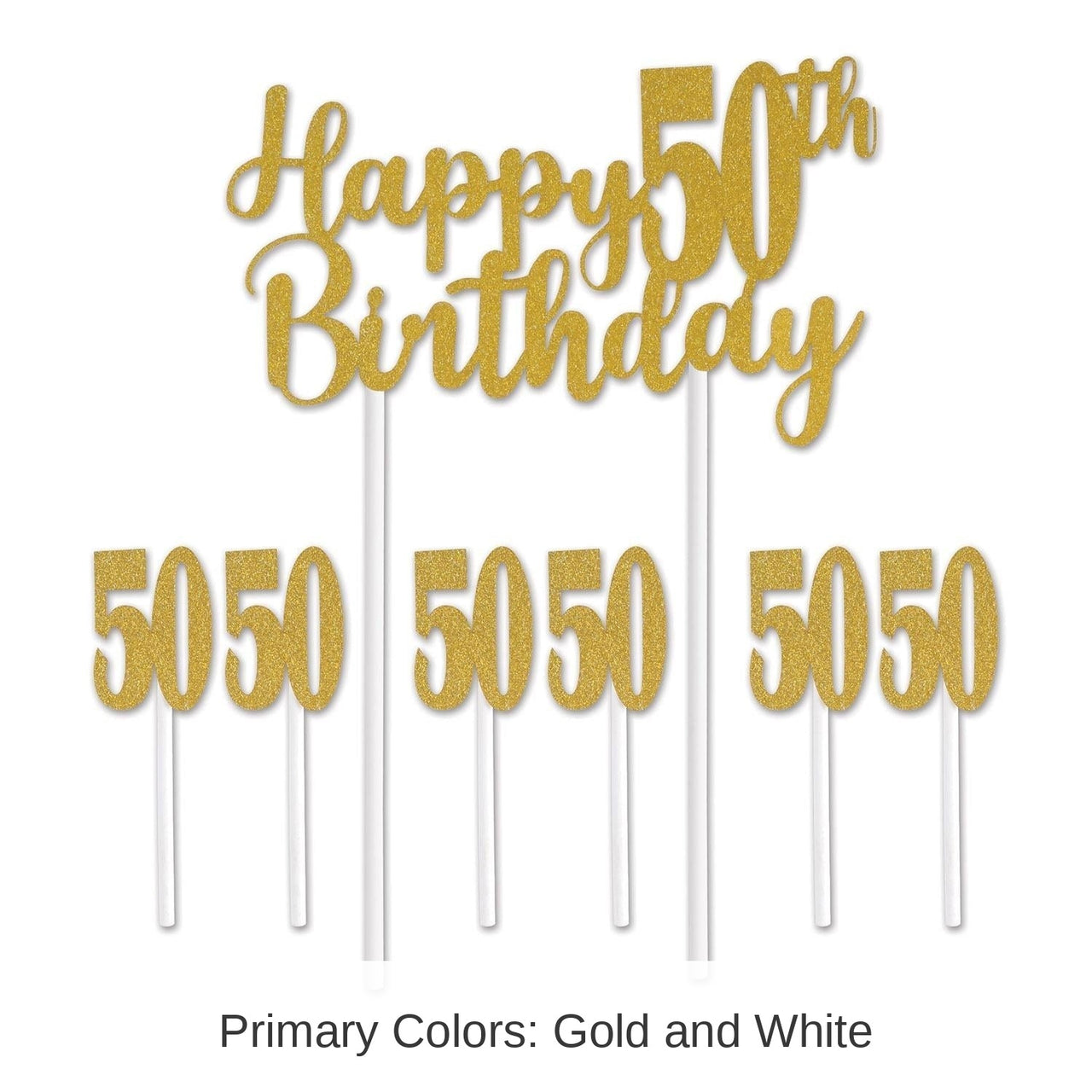 12 Pack Bulk Happy 50th Birthday Party Cake Topper