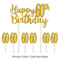 12 Pack Bulk Happy 60th Birthday Party Cake Topper