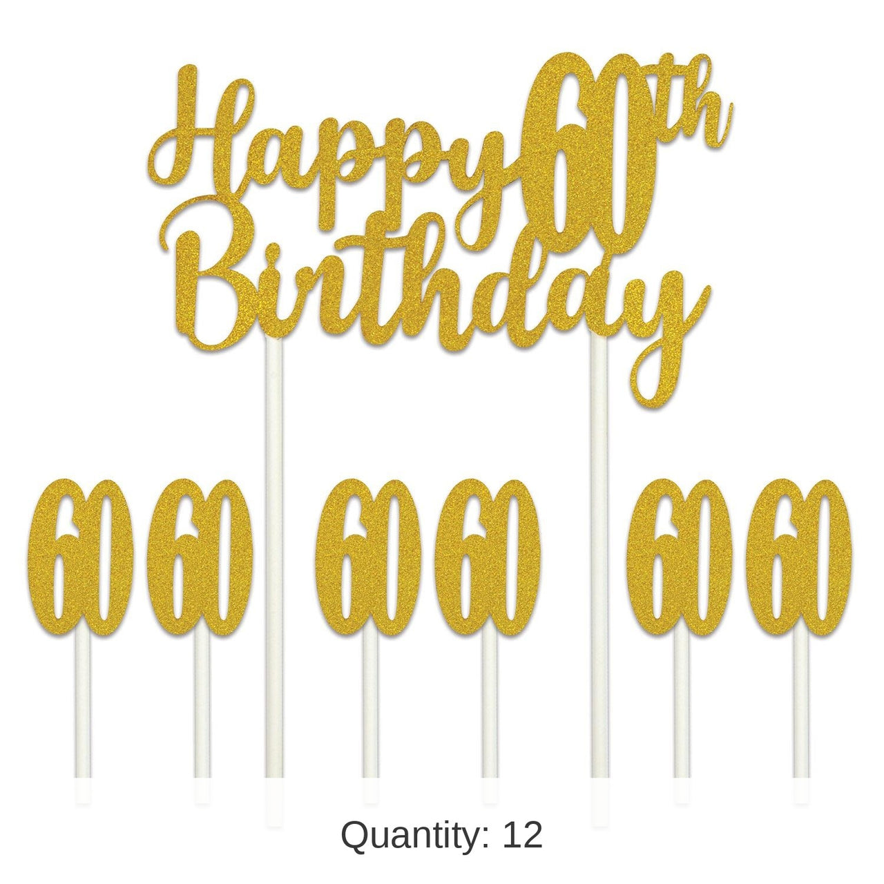 12 Pack Bulk Happy 60th Birthday Party Cake Topper
