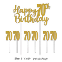 12 Pack Bulk Happy 70th Birthday Party Cake Topper