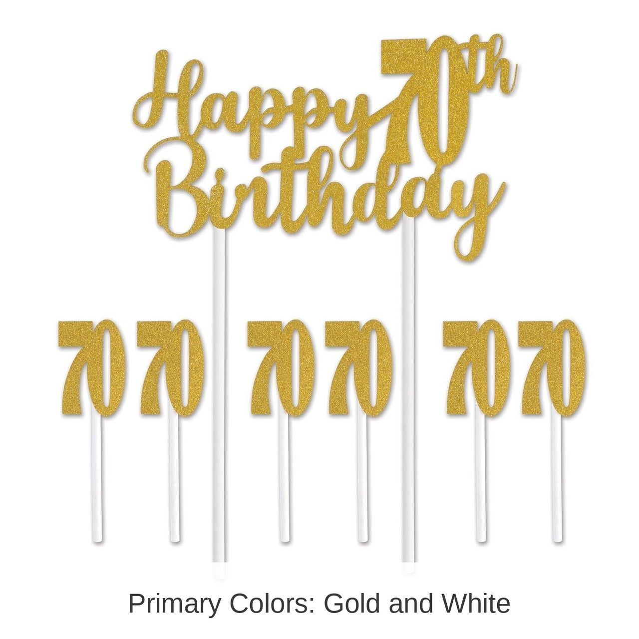12 Pack Bulk Happy 70th Birthday Party Cake Topper