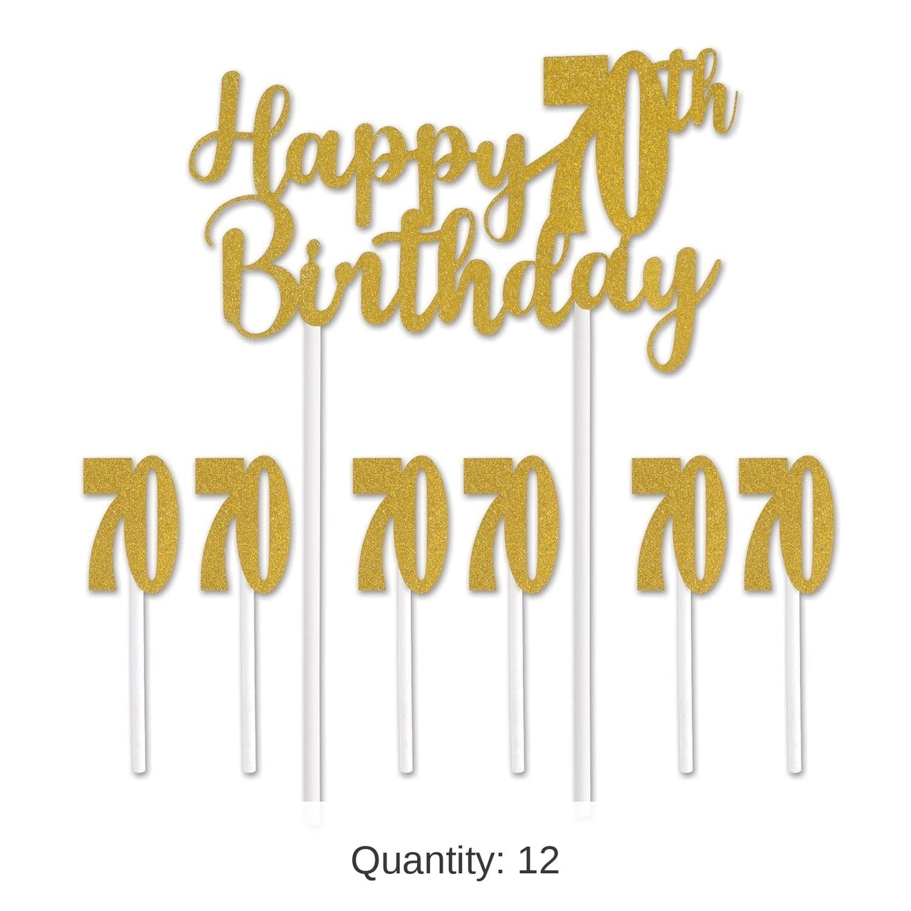 12 Pack Bulk Happy 70th Birthday Party Cake Topper