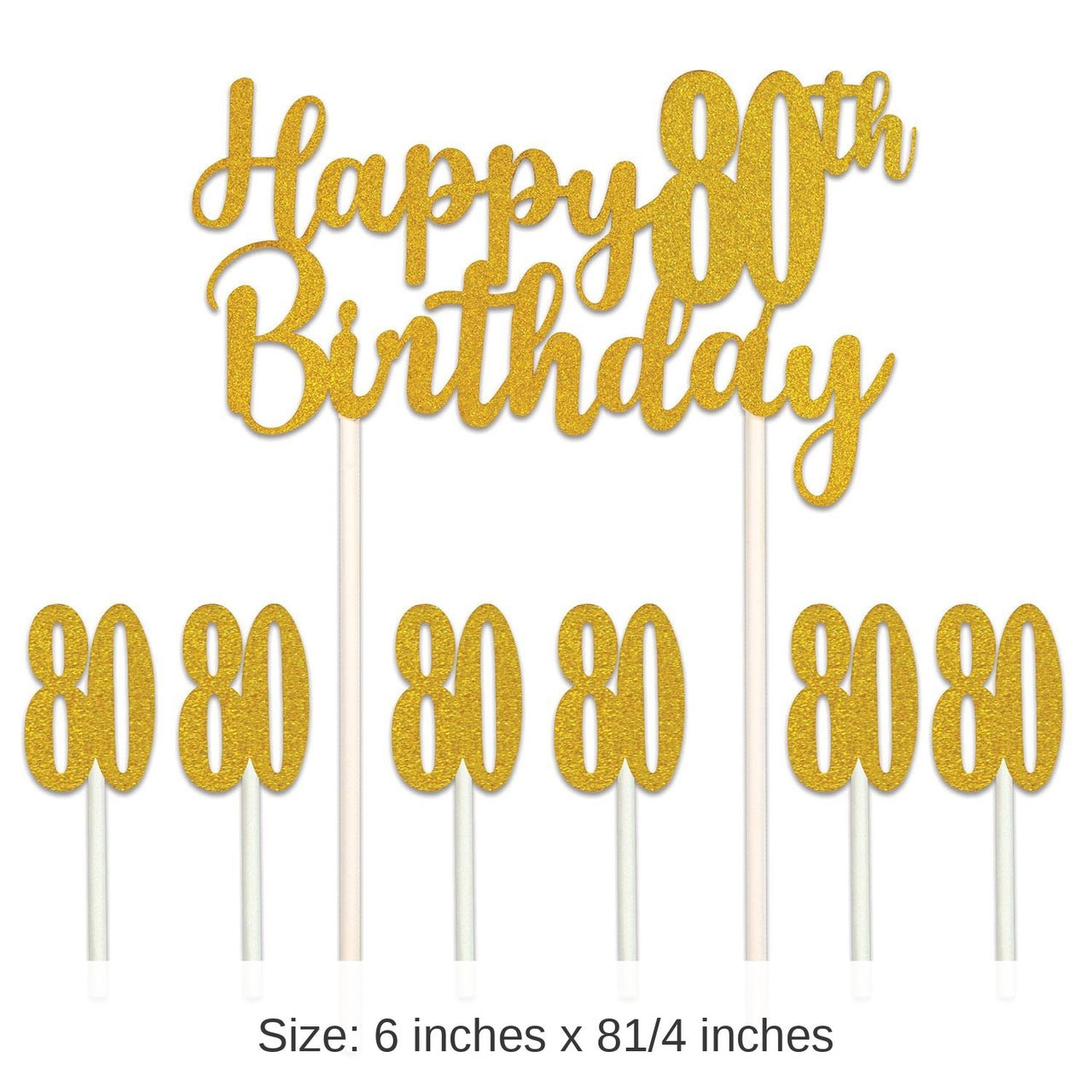 12 Pack Bulk Happy 80th Birthday Party Cake Topper