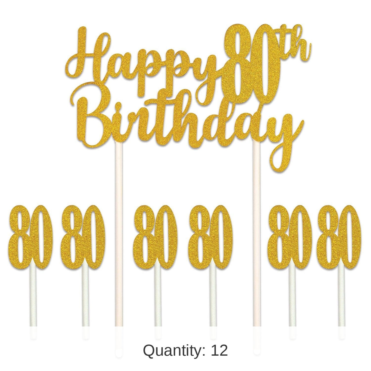 12 Pack Bulk Happy 80th Birthday Party Cake Topper