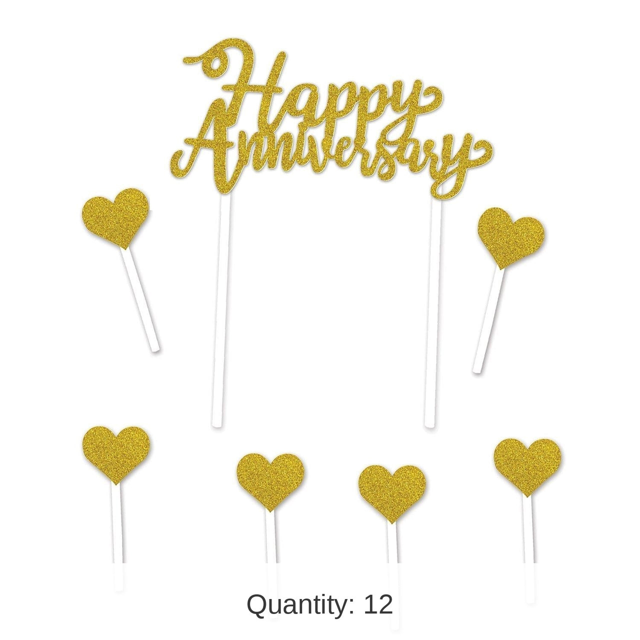 12 Pack Bulk Happy Anniversary Cake Topper