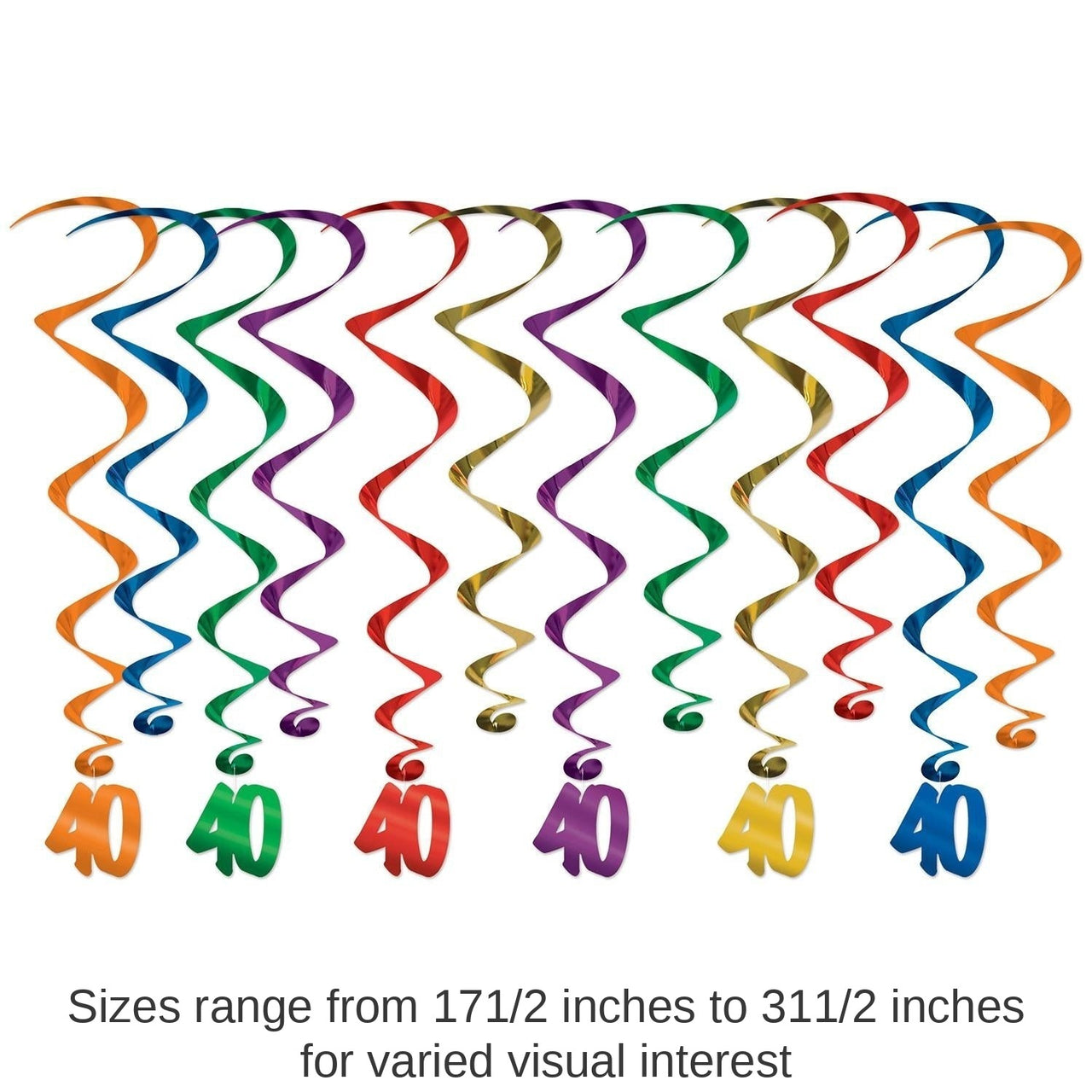 72 Pack Bulk 40th Birthday Party Whirls- Multicolor